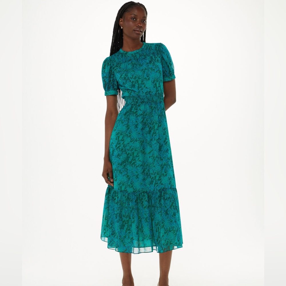 Teal Floral Midi Dress - Women